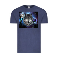 Vintage Denim wolf and full moon Vintage Tee - RanaPortraitStore