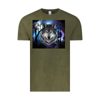 Vintage Olive wolf and full moon Vintage Tee - RanaPortraitStore