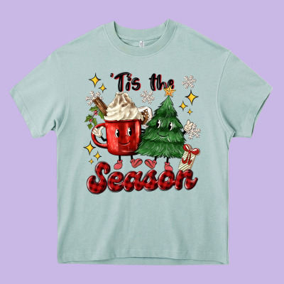 'tis The Season With Christmas Tree And Hot Cocoa Heavy Core Tee Designed By Maliassmallbusiness