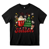 Black 'tis the season with christmas tree and hot cocoa Heavy Core Tee - MaliasSmallBusiness