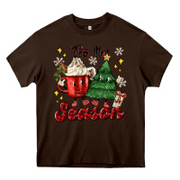 Chocolate Brown 'tis the season with christmas tree and hot cocoa Heavy Core Tee - MaliasSmallBusiness