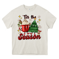 Cream 'tis the season with christmas tree and hot cocoa Heavy Core Tee - MaliasSmallBusiness