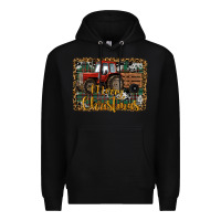Black Merry Christmas Tractor Premium Hoodie - RanaPortraitStore