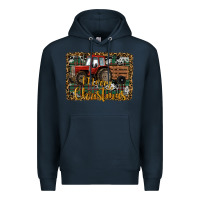 Navy Merry Christmas Tractor Premium Hoodie - RanaPortraitStore