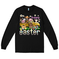 Black Happy Easter truck with farm animals Easter Day Long Sleeve Tee - HowdyJamesFarm
