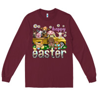 Burgundy Happy Easter truck with farm animals Easter Day Long Sleeve Tee - HowdyJamesFarm