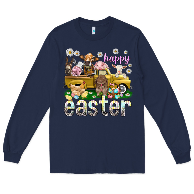 Happy Easter Truck With Farm Animals Easter Day Long Sleeve Tee by HowdyJamesFarm | Teevron