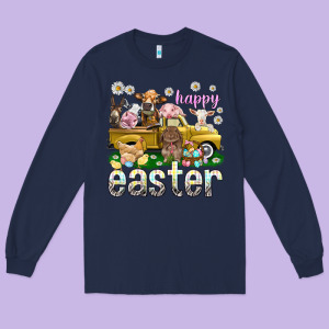 Happy Easter Truck With Farm Animals Easter Day Long Sleeve Tee Designed By Howdyjamesfarm