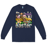 Navy Happy Easter truck with farm animals Easter Day Long Sleeve Tee - HowdyJamesFarm
