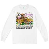 White Happy Easter truck with farm animals Easter Day Long Sleeve Tee - HowdyJamesFarm