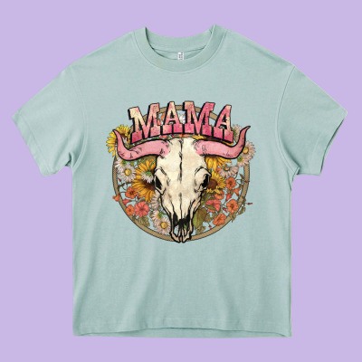 Bullskull Mama Heavy Core Tee Designed By Nancycooperartshop