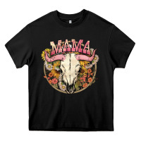 Black bullskull mama Heavy Core Tee - NancyCooperArtShop