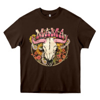 Chocolate Brown bullskull mama Heavy Core Tee - NancyCooperArtShop