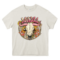 Cream bullskull mama Heavy Core Tee - NancyCooperArtShop