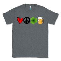 Charcoal Heather Funny St Patricks Day Love Peace Clover and Beer Classic Tee - Bettercallsaul