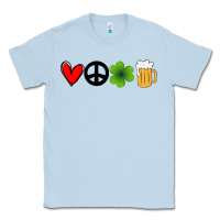 Dusty Blue Funny St Patricks Day Love Peace Clover and Beer Classic Tee - Bettercallsaul