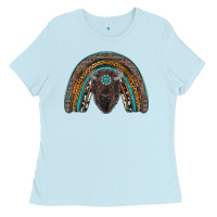 Baby Blue western rainbow with bison Ladies Tee - RanaPortraitStore