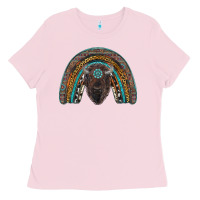 Bubblegum Pink western rainbow with bison Ladies Tee - RanaPortraitStore