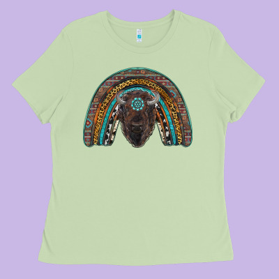 Western Rainbow With Bison Ladies Tee Designed By Ranaportraitstore