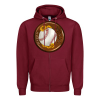 Burgundy baseball with sunflower round earrings Zipper Hoodie - BundleAndBundleShop