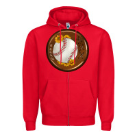 Red baseball with sunflower round earrings Zipper Hoodie - BundleAndBundleShop