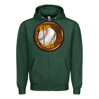 Sports Green baseball with sunflower round earrings Zipper Hoodie - BundleAndBundleShop