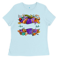 Baby Blue halloween nurse pumpkin custom name Ladies Tee - NancyCooperArtShop