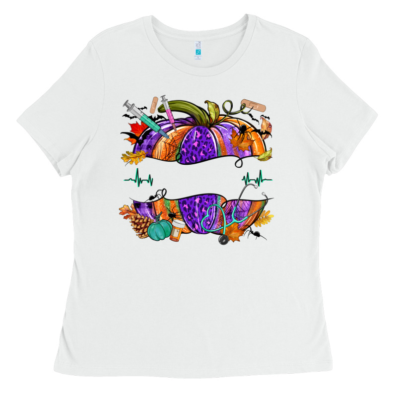 Halloween Nurse Pumpkin Custom Name Ladies Tee by NancyCooperArtShop | Teevron