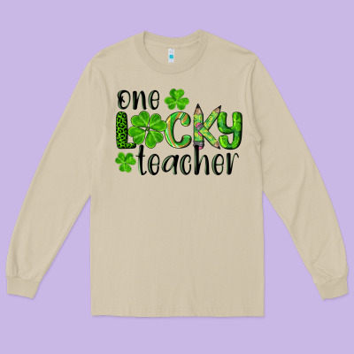 St. Patrick's Day One Lucky Teacher Long Sleeve Tee Designed By Ranaportraitstore