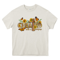 Cream created with a purpose with sunflower and butterfl Heavy Core Tee - NancyCooperArtShop
