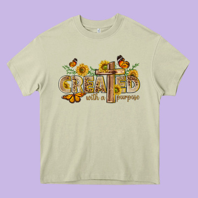 Created With A Purpose With Sunflower And Butterfl Heavy Core Tee Designed By Nancycooperartshop