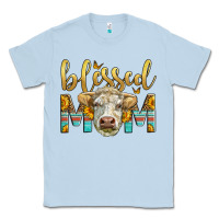 Dusty Blue Western Blessed Mom Charolais Bull Classic Tee - LillyAllenDesigns
