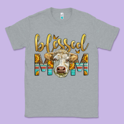 Western Blessed Mom Charolais Bull Classic Tee Designed By Lillyallendesigns