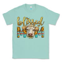 Seafoam Western Blessed Mom Charolais Bull Classic Tee - LillyAllenDesigns