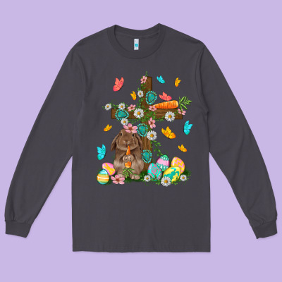 Western Rabbit With Cross Easter Day Long Sleeve Tee Designed By Howdyjamesfarm