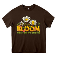 Chocolate Brown bloom where you are planted Heavy Core Tee - NancyCooperArtShop