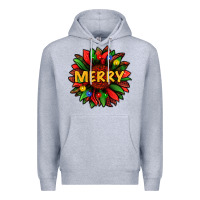 Heather Grey merry christmas with light sunflower bbs Premium Hoodie - BundleAndBundleShop
