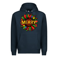 Navy merry christmas with light sunflower bbs Premium Hoodie - BundleAndBundleShop