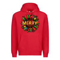 Red merry christmas with light sunflower bbs Premium Hoodie - BundleAndBundleShop
