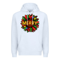 White merry christmas with light sunflower bbs Premium Hoodie - BundleAndBundleShop