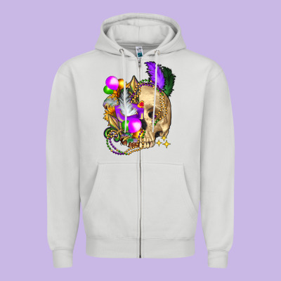 Mardi Gras Skull Zipper Hoodie Designed By Fadigitalartstudio