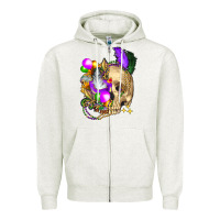 Oatmeal Heather mardi gras skull Zipper Hoodie - FaDigitalArtStudio