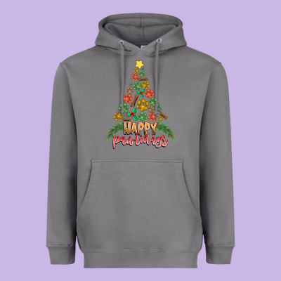 Paw Print Christmas Tree Heavyweight Hoodie Designed By Cowhidedigitalart