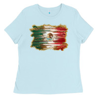 Baby Blue mexican flag with leopard Ladies Tee - RanaPortraitStore