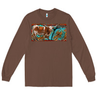 Chestnut texas longhorn with aztec tiger and  leopard Long Sleeve Tee - RanaPortraitStore