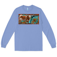 Colony Blue texas longhorn with aztec tiger and  leopard Long Sleeve Tee - RanaPortraitStore
