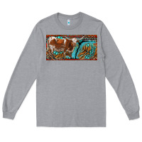 Heather Grey texas longhorn with aztec tiger and  leopard Long Sleeve Tee - RanaPortraitStore