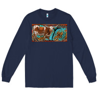 Navy texas longhorn with aztec tiger and  leopard Long Sleeve Tee - RanaPortraitStore