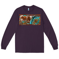 Plum texas longhorn with aztec tiger and  leopard Long Sleeve Tee - RanaPortraitStore