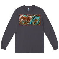 Smoke texas longhorn with aztec tiger and  leopard Long Sleeve Tee - RanaPortraitStore